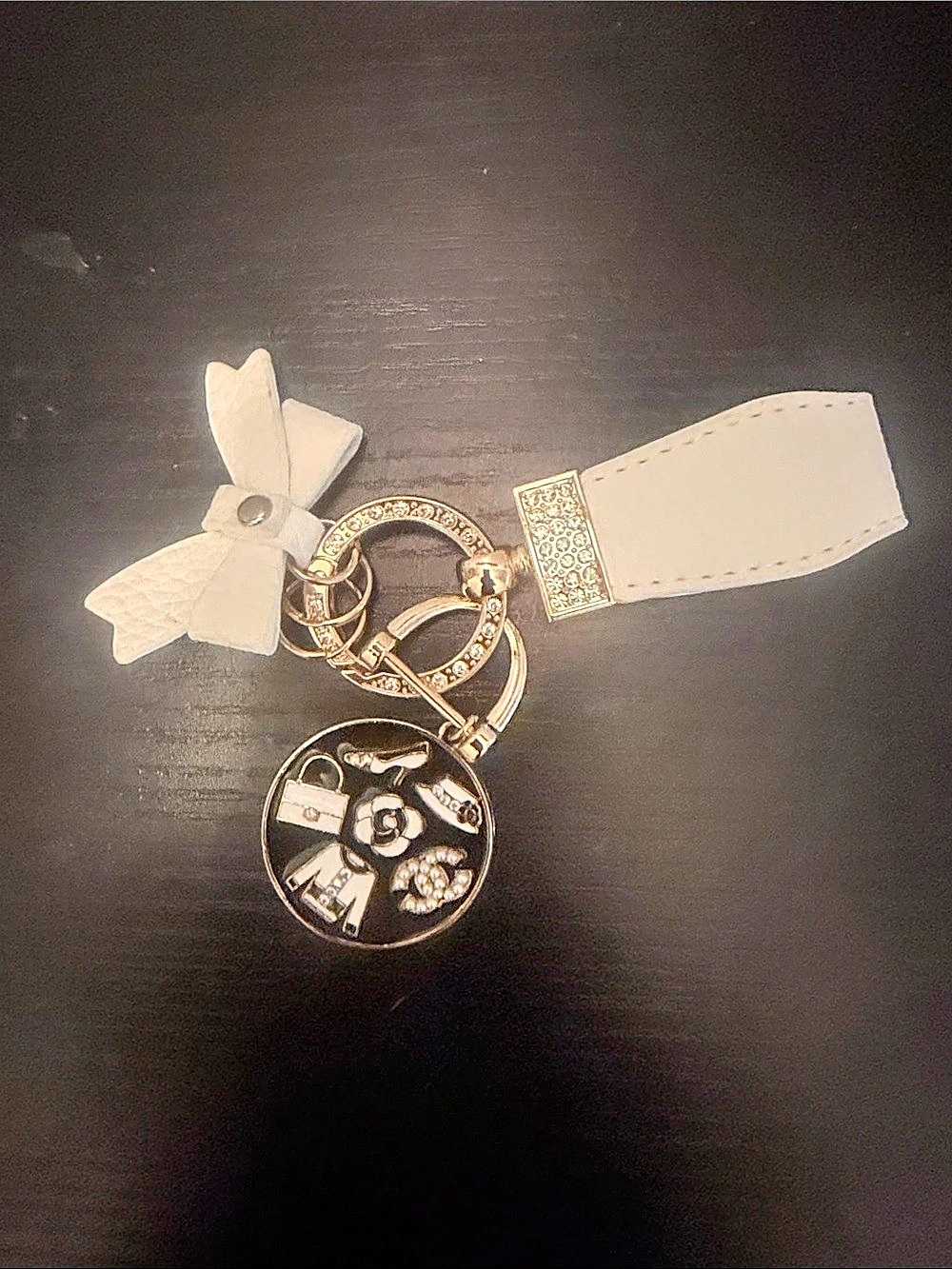 Inspired Embellished Keychain White & Gold